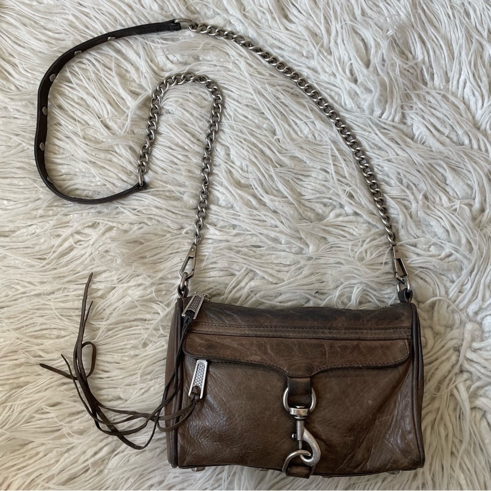 Rebecca Minkoff Mini M.A.C. Distressed Brown Leather Chain Clasp Crossbody Bag
